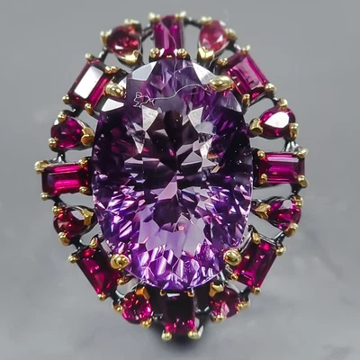 Jewellery 30 ct+ Natural Amethyst Ring 925 Sterling Silver Size 8.5 /R441122 - Image 1 of 4