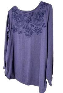 Long Sleeve Tuinc Top Shirt Size M Cotton Eggplant Purple Purejill J Jill Womens - Picture 1 of 9