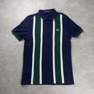 Camisa Polo Fred Perry Para Hombres Mediana Azul Verde Blanco Rayas Verticales Mod Informal - Imagen 1 de 10