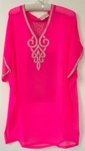 Miss June Beach tunic, Bright Pink, silver beading on neck and back, One Size - Picture 1 of 12