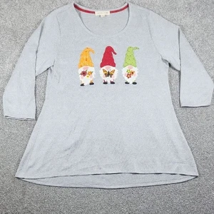 Kaktus + perlgraues Langarmshirt mit Wichtelgrafik Damengröße Large - Bild 1 von 10