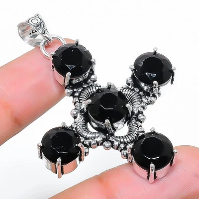 Nero Spinello Gemma Fatto a Mano 925 Argento Sterling Ciondolo Gioielli 5.5cm - Immagine 1 di 4