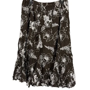 Chicos Womens Peasant Dark Brown White Floral 100% Cotton Midi Skirt sz 2 / L - Picture 1 of 16