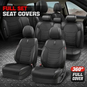 Sport Series Universal Leatherette Full Set Seat Covers Cushion Protector Black - Picture 1 of 11