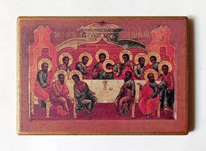 Christliche Abendmahlsikone, Mystisches Abendmahl, Handarbeit, Holzbrett, 14,5x21cm - Bild 1 von 9