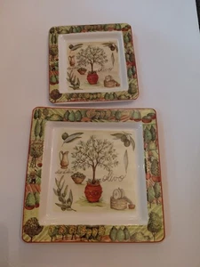 2 Platos Cuadrados Italianos Olivie Diseño Olivo 9.5" y 7.5" Hechos en Italia Usados en Excelente Condición - Imagen 1 de 7