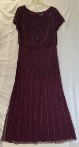 Adrianna Papell Womens Purple Beaded Short Sleeve Blouson Gown Dress SIZE 16 XXL - Picture 1 of 15