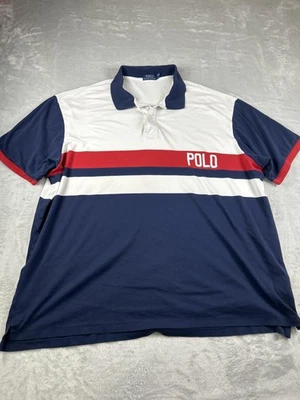 Polo Ralph Lauren Polo Shirt Mens 4XL Tall White Navy Colorblock Rugby Stripe - Image 1 of 4