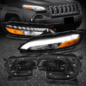 FOR 14-18 CHEROKEE PROJECTOR HEADLIGHT LED DRL TURN SIGNAL LAMPS BLACK/AMBER - Picture 1 of 10