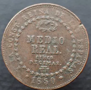MEDIO REAL 1850 - España KM# 591 Moneda Cobre - #R90 - Imagen 1 de 3
