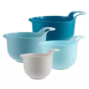 4 Piece Nesting Plastic Mixing Bowl Set with Pour Spouts and Handles, New - Picture 1 of 10