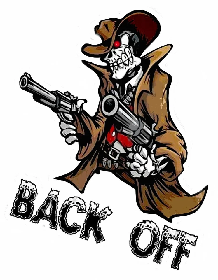 BIKER BACK OFF HOT ROD MOTORCYCLES TOOLS GUNS STICKER - Image 1 of 1