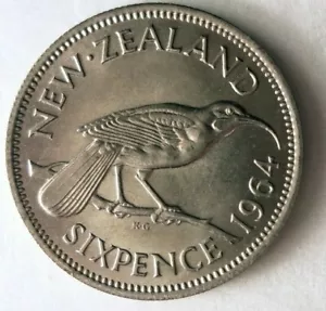 1964 NUOVA ZELANDA 6 PENCE - AU/UNC - Grande moneta - SPEDIZIONE GRATUITA - BIN OOO - Foto 1 di 2