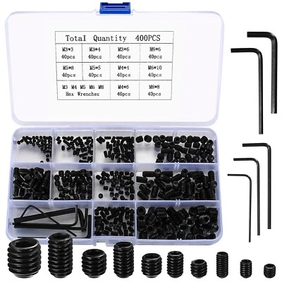 Set Screws Assortment Kit, 400 Pcs M3/M4/M5/M6/M8 Allen Head Hex Socket Grub Scr