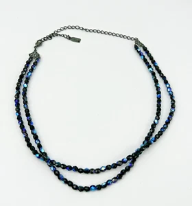1928 Gunmetal Multistrand Faceted Oil Slick Beaded Necklace Stunning Classy - Picture 1 of 8