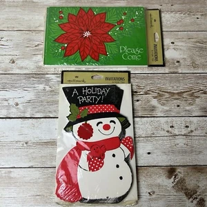 Vintage Hallmark Invitations Christmas NIP NOS Snowman Poinsettia Cards Envelope - Picture 1 of 22