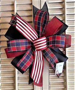MEMORIAL DAY, JULY 4th, FARMHOUSE PATRIOTIC BOW WIRED RIBBON / WREATH MAIL # 225 - Picture 1 of 2