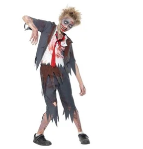 Child Zombie School Boy Uniform Halloween Fancy Dress Costume and Face Paint - Picture 1 of 7