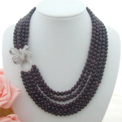18''-21'' 5 Strands 6mm Natural Round Smooth Garnet CZ Necklace Multi Strands - Image 1 of 4