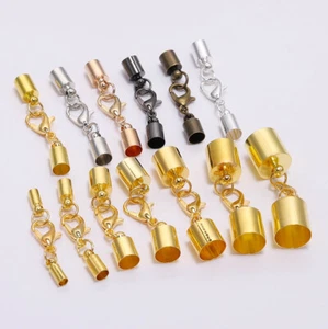 10pcs Round Cord Ends Caps Lobster Clasp Extender Jewelry Making Connector Craft - Picture 1 of 18