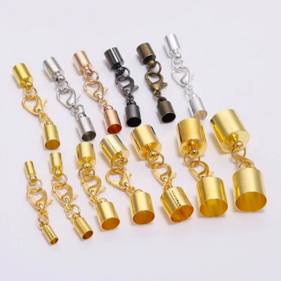 10pcs Round Cord Ends Caps Lobster Clasp Extender For Jewelry Making Connector - Image 1 of 4