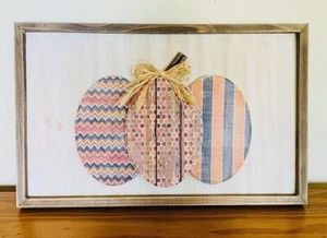 Handmade Wood Framed Pumpkin Wall Decor Polka-Dots/Stripes/Zig-Zag - Picture 1 of 3