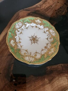 Antique Nippon Porcelain HandPainted Gold Moriage Beaded Trim Green  Plate 6.25" - Picture 1 of 17