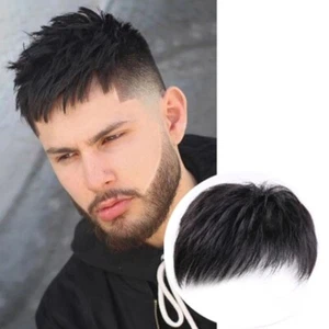 Men Black Natural Human Hair Topper Toupee Clip Hairpiece Wig Short Male Wig UK - Picture 1 of 8
