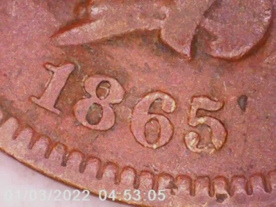1865 Indian Head Penny Doubling DDR Error; "Shotgun" Holes, "Fancy 5", Old Coin - Image 1 of 4