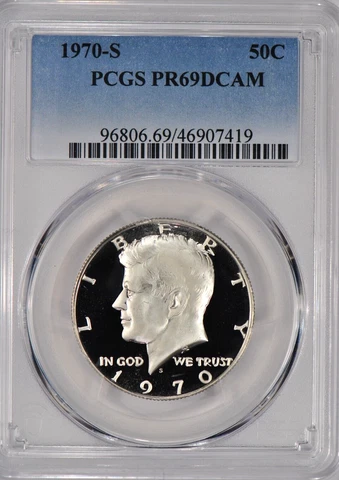 1970 S Kennedy Half Dollar Proof PCGS PR69DCAM PF 69 ULTRA CAMEO Frosty Coin Cover