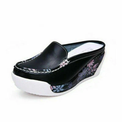 Baotou Media Zapatillas Mujer Tacones de Cuña Zapatos Perezosos Cuero Sandalias Mujeres Perezosas Talla Foto 1 de 4