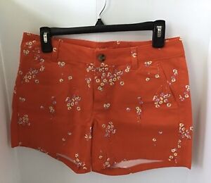 A.N.A. Ladies,NNT,Sz 6 Twill Shorts Orange Floral, Zip Front Belt Loops,Summer