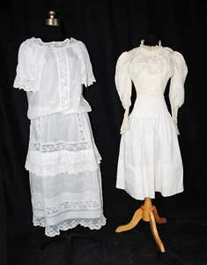 VICTORIAN YOUNG GIRLS SUMMER COTTON DRESSES 1892 TO 1915, LOT OF 2 - Picture 1 of 24