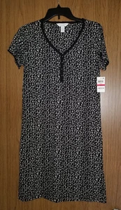 Camisa para dormir Charter Club para mujer manga S, estampado lineal enredadera negra/blanca, talla XS. NUEVA CON ETIQUETAS - Imagen 1 de 3