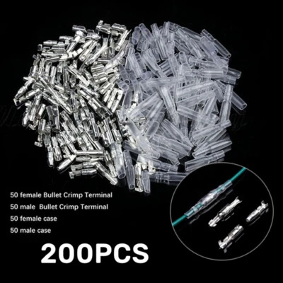 200PCS 4.0mm Bullet Crimp Terminal Car Electrical Wire Female Male Connector Kit - Image 1 of 4
