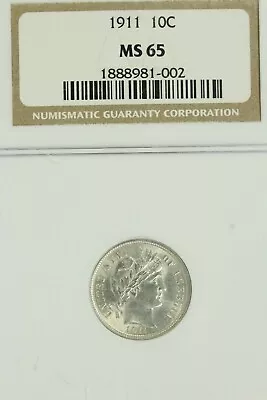 1911 Barber Dime : NGC MS65  Blazing White - Image 1 of 4