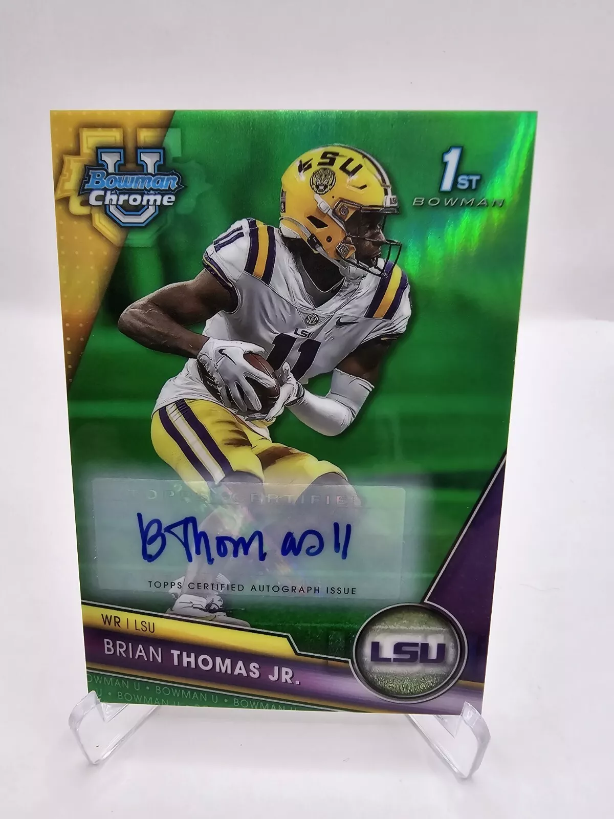 Brian Thomas Jr Green 1st Auto /99 2023 Bowman Chrome U LSU Jaguars