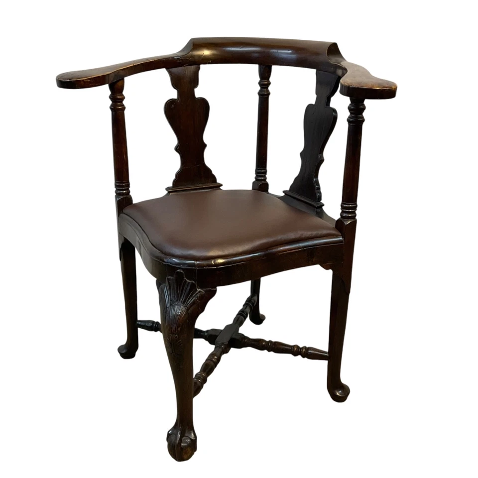 Silla de esquina Chippendale Queen Anne caoba antigua siglo XVIII 1770 garra de bola Foto 1 de 4