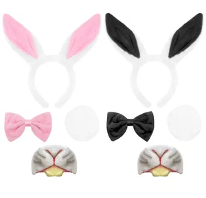 WHITE RABBIT FANCY DRESS BLACK / PINK EARS NOSE EASTER WONDERLAND BOOK ADULT - Picture 1 of 3