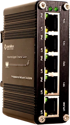 Industrial Switch - 4 Port Gigabit PoE+ RJ45 + 1 Port Gigabit RJ45 +12-48VDC - Image 1 of 4