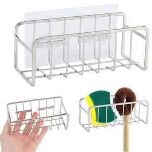 Sponge Holder Suction Cups Kitchen Sink Drain Rack Soap Storage Shelf Stainless - Picture 1 of 11