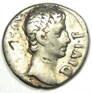 Roman Octavian Augustus AR Denarius Silver Coin 27 BC - 14 AD - Good Fine / VF - Picture 1 of 4