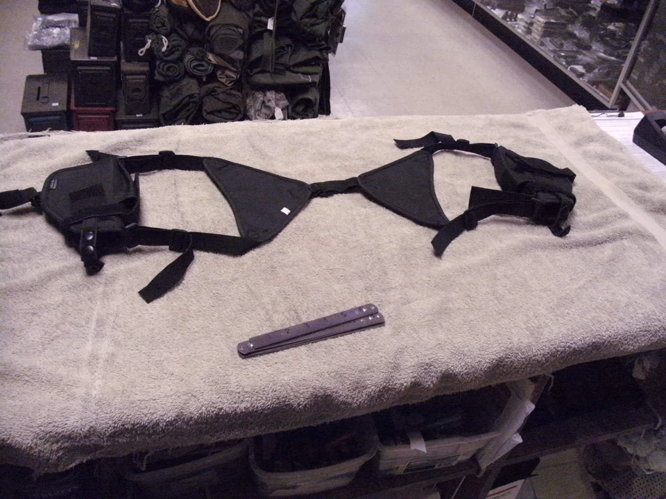 Universal Black Nylon Shoulder Double  Holster Set , Thumb Break, med to lg auto - Image 1 of 1