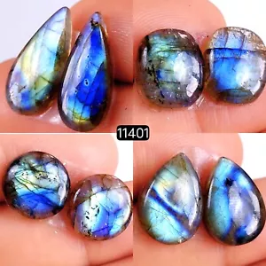 4 pares de piedras preciosas de cabujón de labradorita natural de 62 quilates 20x9-13x13 mm #R-11401 - Imagen 1 de 4