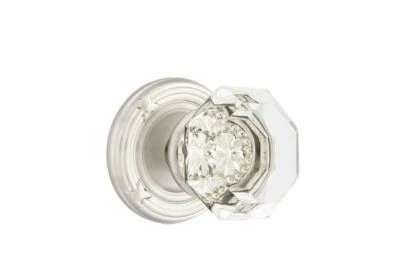 Emtek Satin Nickel Old Town Crystal Knob + Ribbon & Reed Rosette Privacy Door - Image 1 of 2