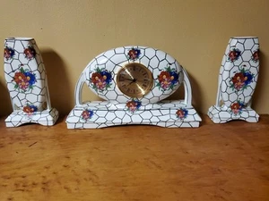 3 teiliges antikes Manteluhr Set mit Seitenvasen BELGIEN Art Deco - Bild 1 von 17