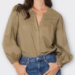 Blusa CLEOBELLA Mujer Río Algodón Pin Tuck Acanalado Barril Campesino Verde Oliva S - Imagen 1 de 10