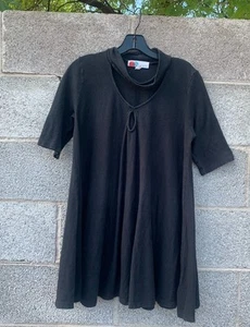 Free People Beach Black Choker Key Hole Babydoll Top Oversized Boho Size Small - Picture 1 of 10