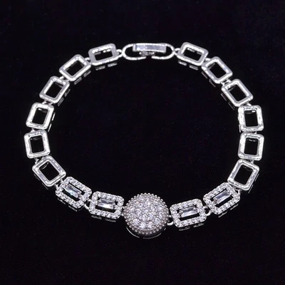 18K Yellow Gold Filled Women Fashion Clear Topaz Round Dome Bracelet Jewelry - Image 1 of 2