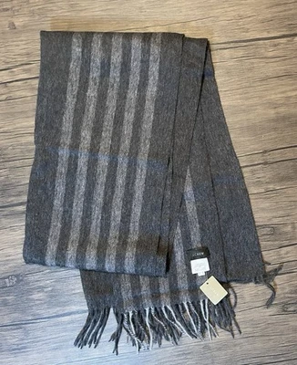 J CREW NUEVO CON ETIQUETAS Jersey Muy Suave Rayas Lana Alpaca Bufanda Silenciador Gris Carbón Combo Foto 1 de 4